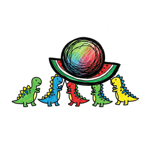 Small Dinosaurs Working Together to Carry a Fruit